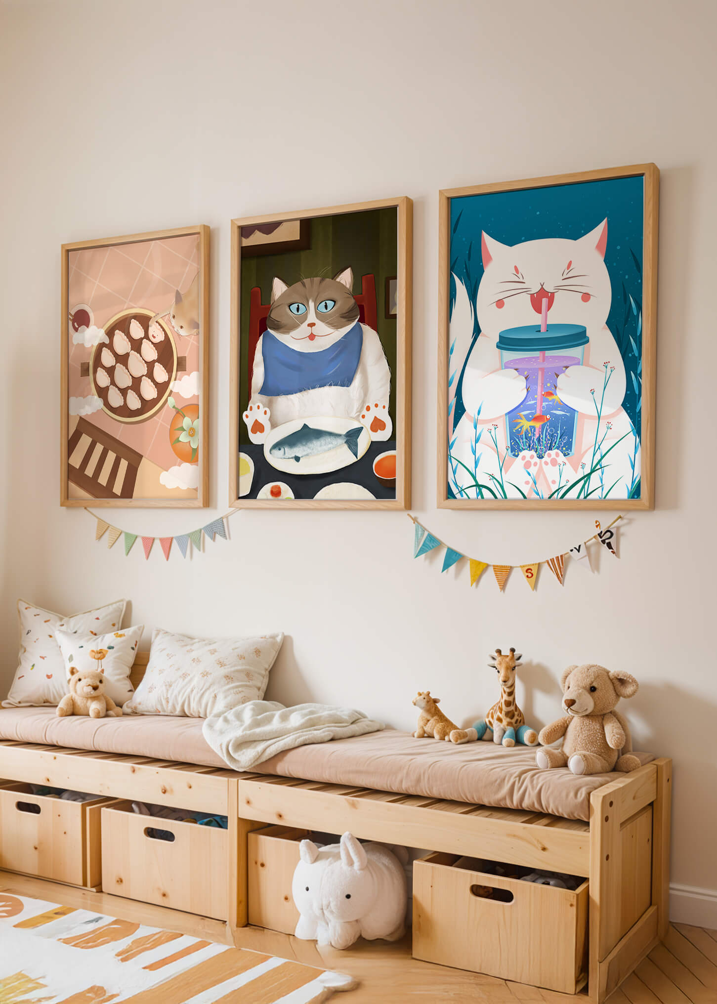 Ensemble d'illustrations de chats à thème culinaire