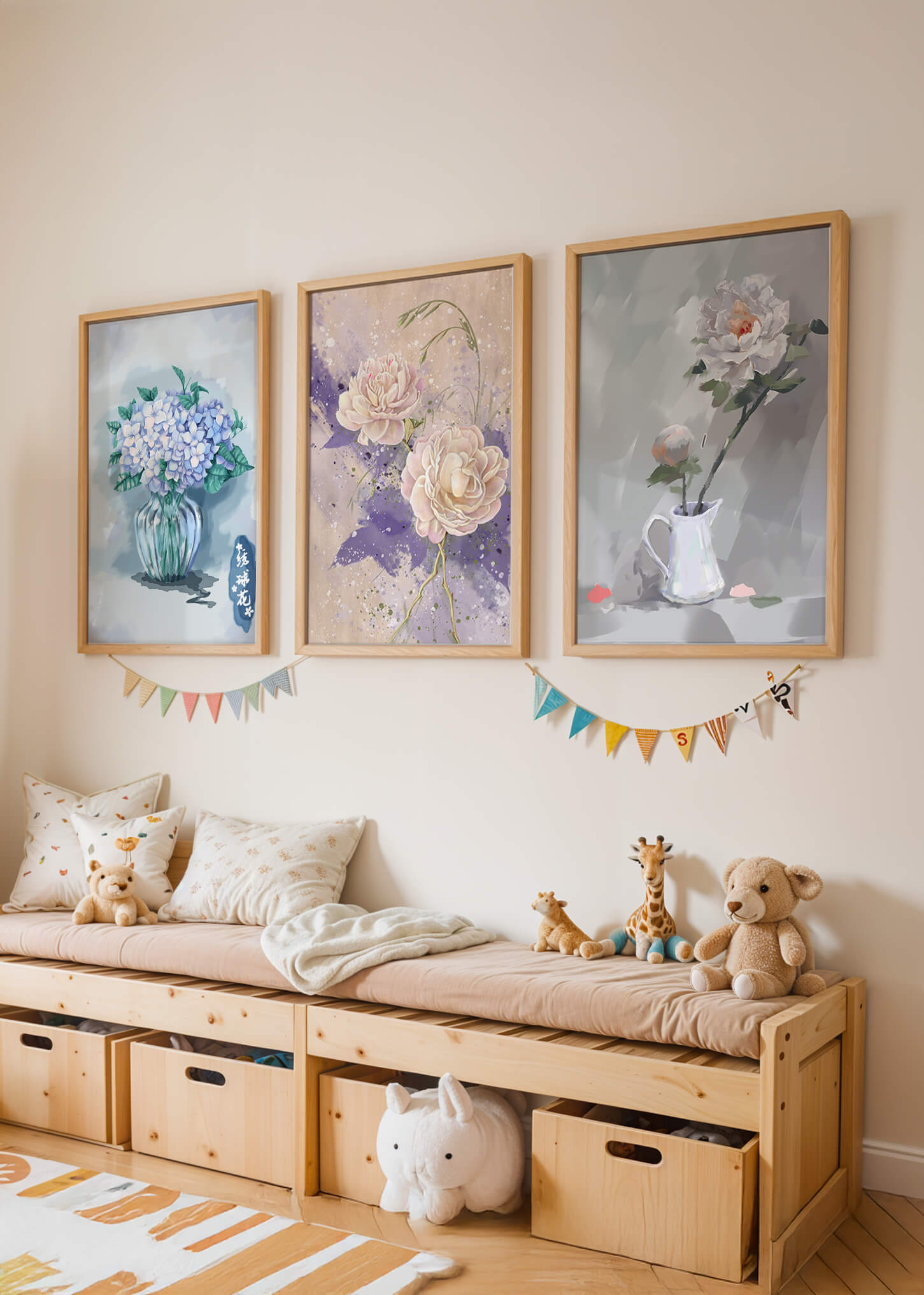 Ensemble d’art floral imprimé sans cadre au format vertical