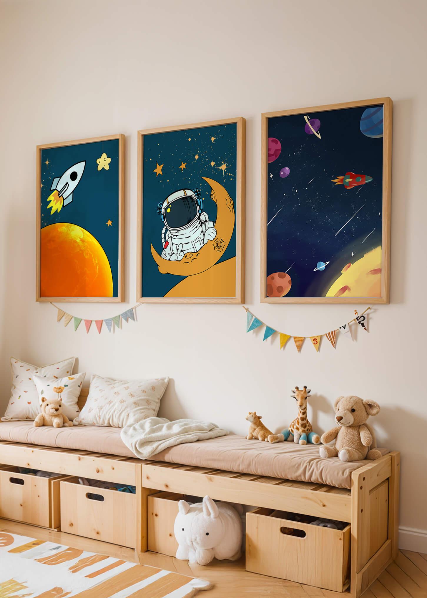 Ensemble d’images d’espace avec astronaute et fusée