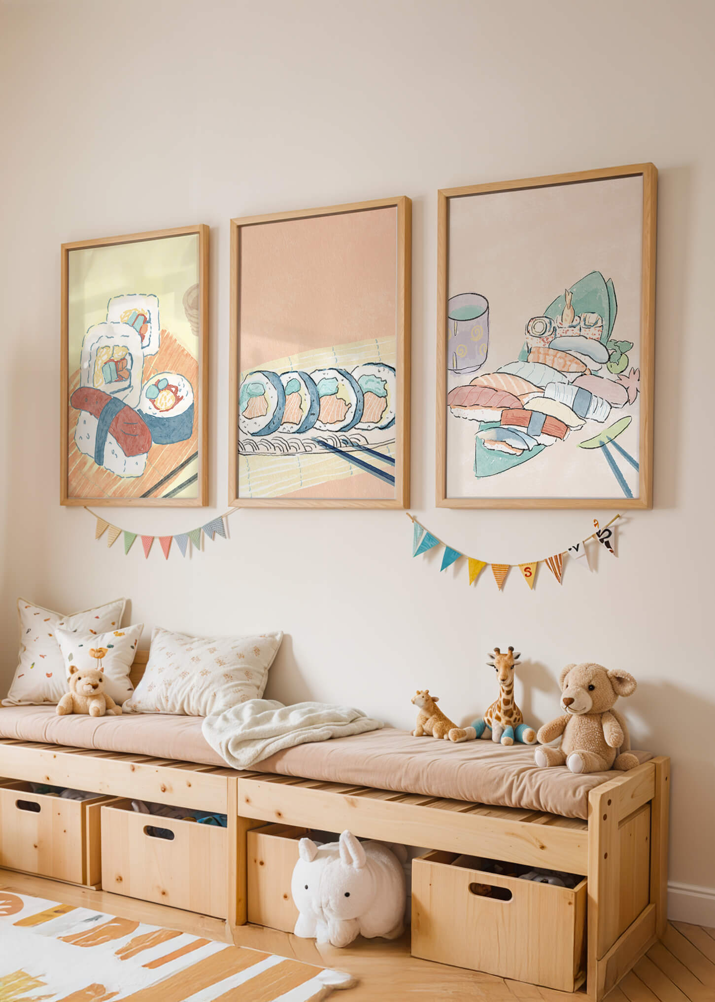 Ensemble d'art de sushi au design minimaliste dans un style aquarelle