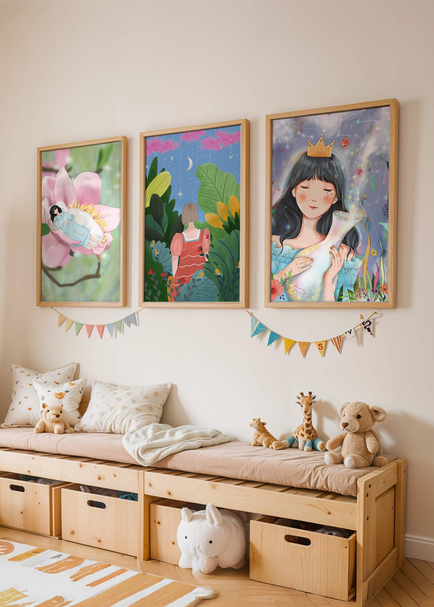 Conjunto De Tres Ilustraciones Artísticas Sin Marco