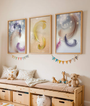 Art abstrait avec des plumes dans des tons pastel