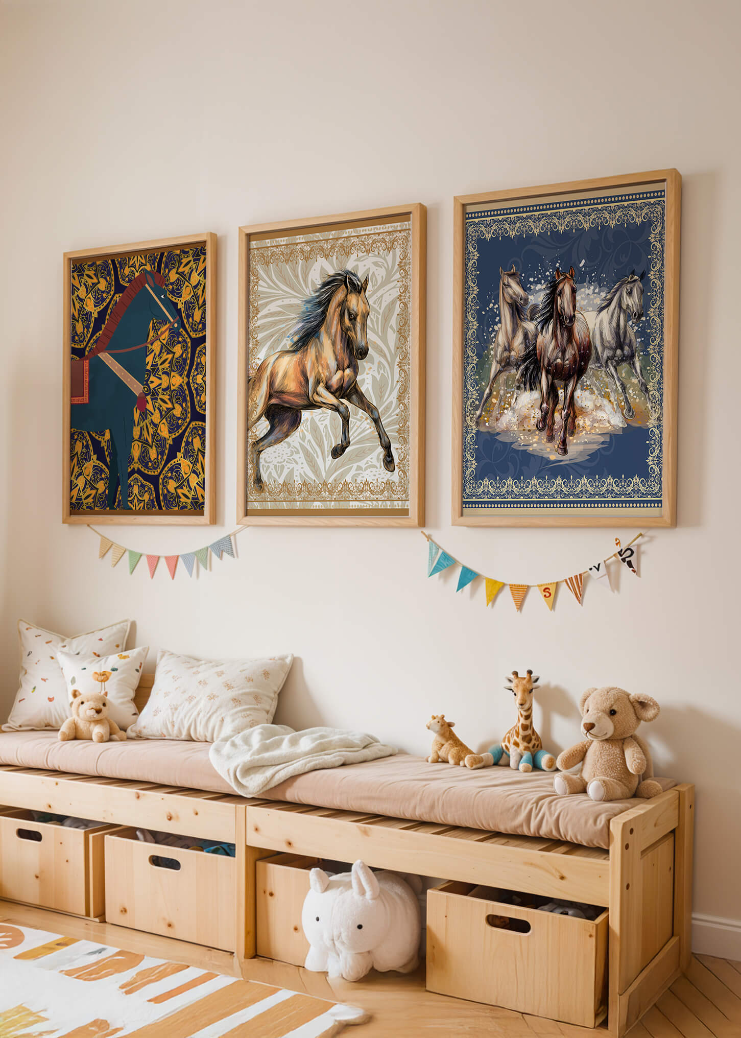 Tríos de Arte Ecuestre con Fondos Ornamentales