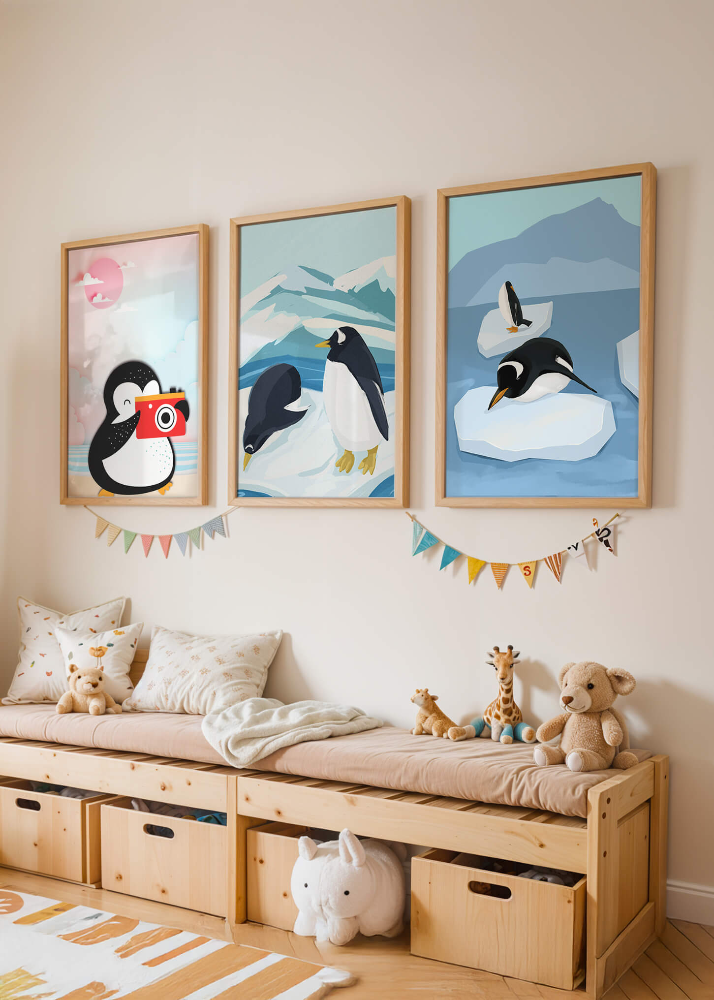 Póster De Pingüinos Sobre Piso De Madera