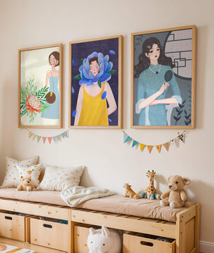 Tableaux modernes avec illustrations artistiques féminines dans un style coloré