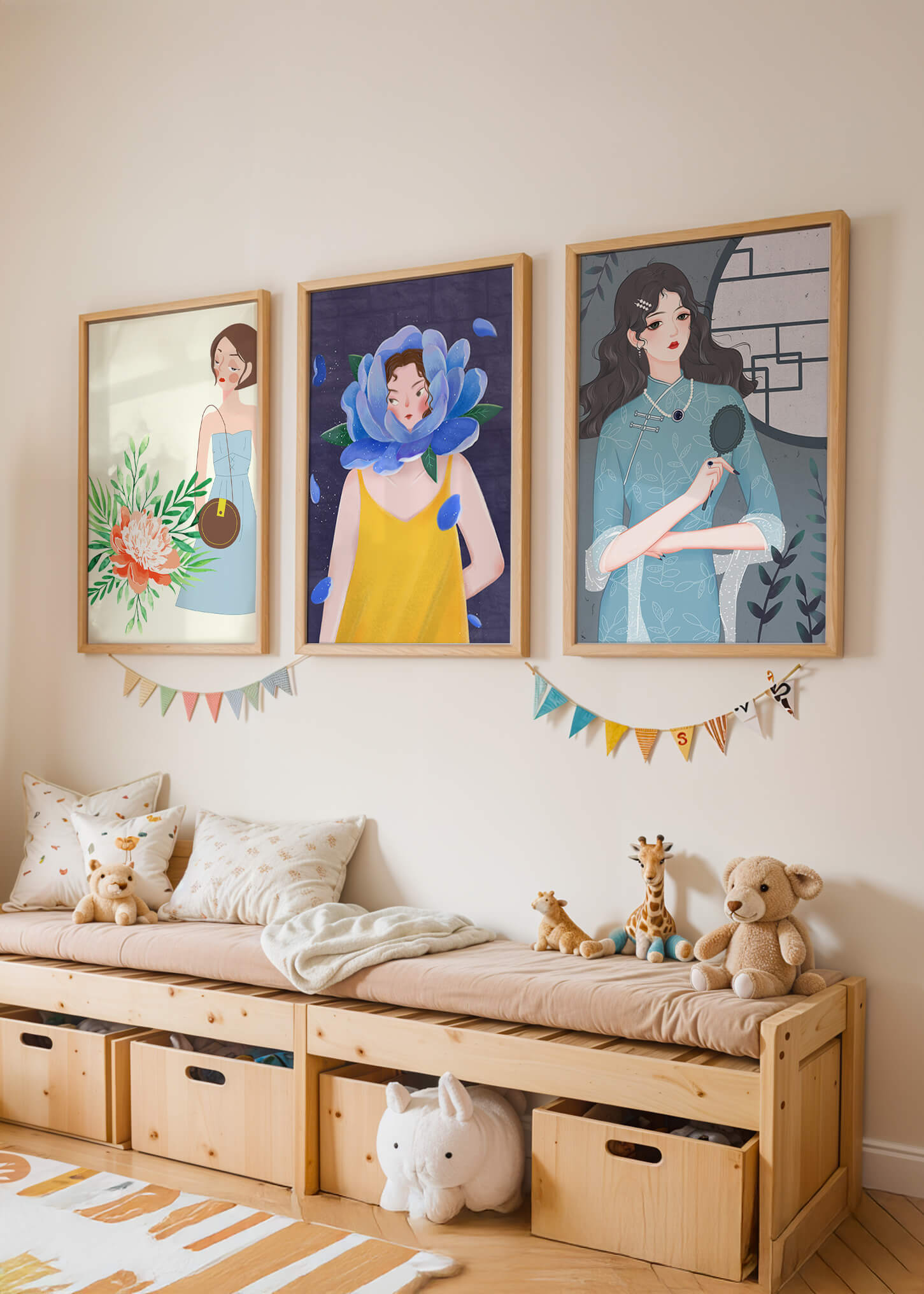 Cuadros Modernos con Ilustraciones Artísticas Femeninas en Estilo Colorido