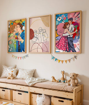 Ensemble d’œuvres d’art de couples en style Pop Art et ligne