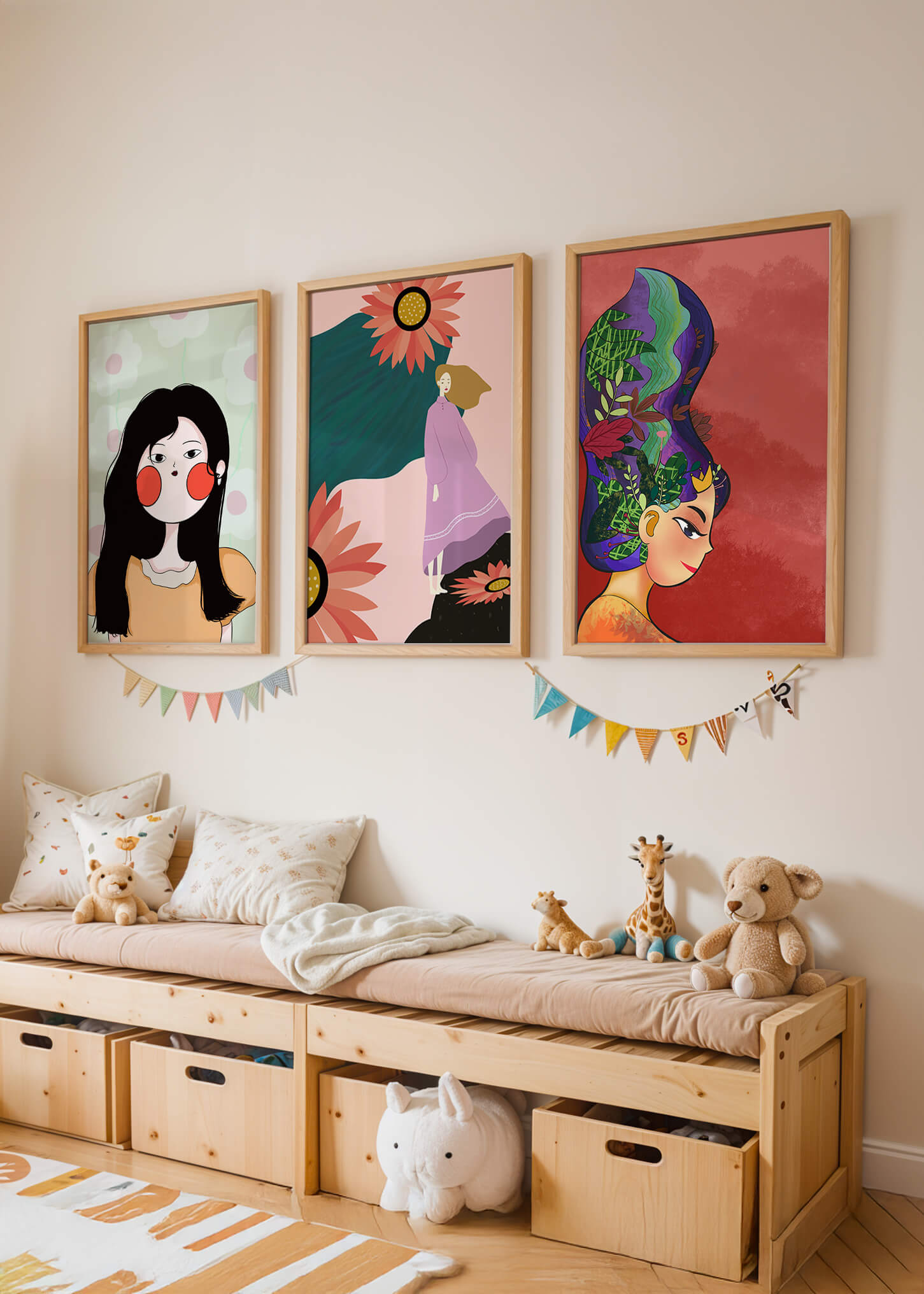 Ensemble de trois œuvres d’art modernes au style coloré