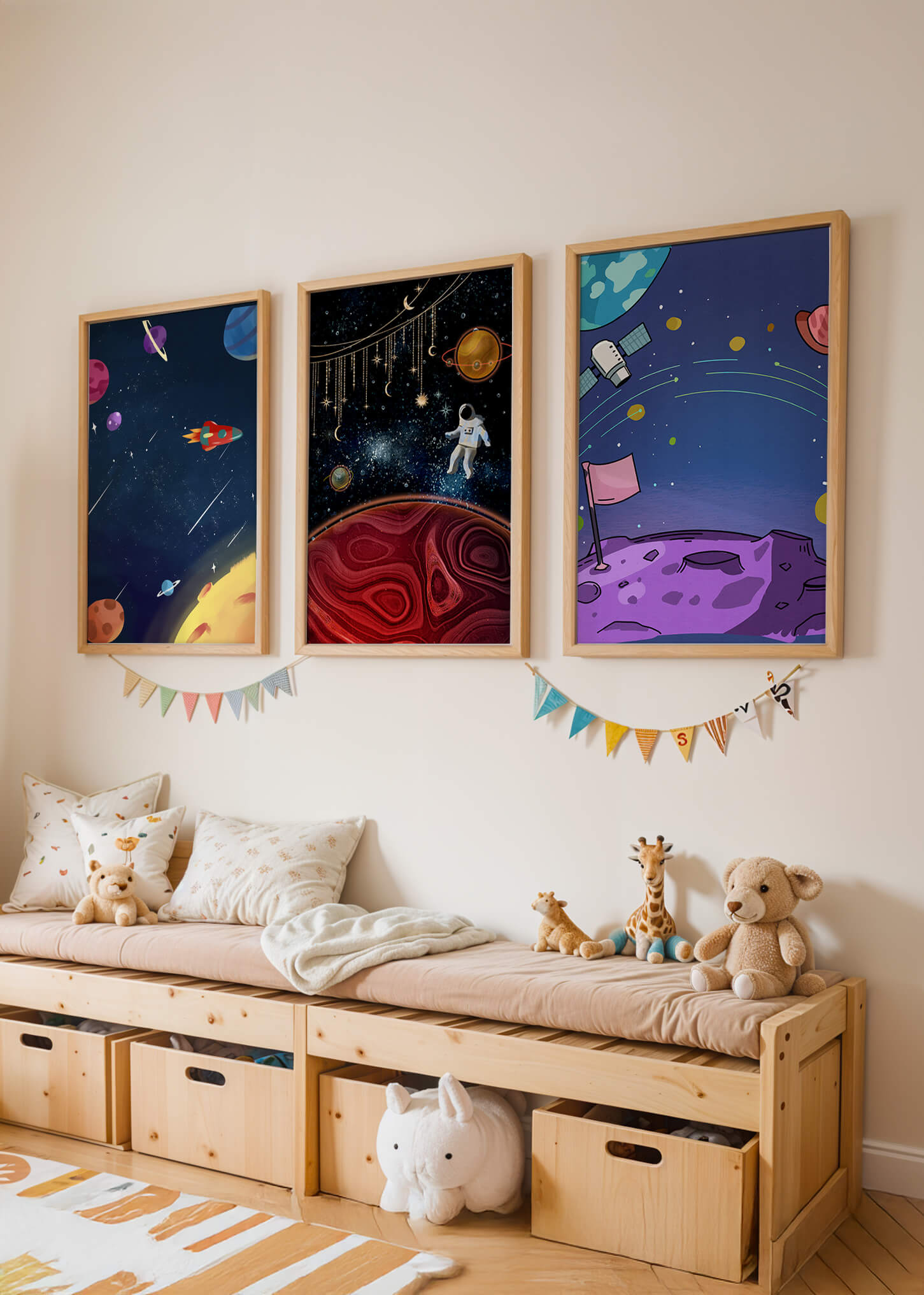 Ensemble d'Œuvres Modernes d'Espace avec Détails Dorés