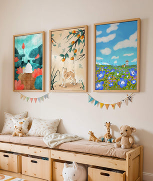 Ensemble de peintures artistiques avec des éléments naturels et des animaux