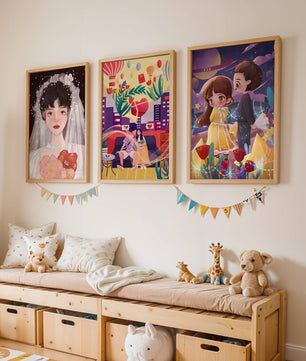 Ensemble de trois illustrations artistiques au style coloré
