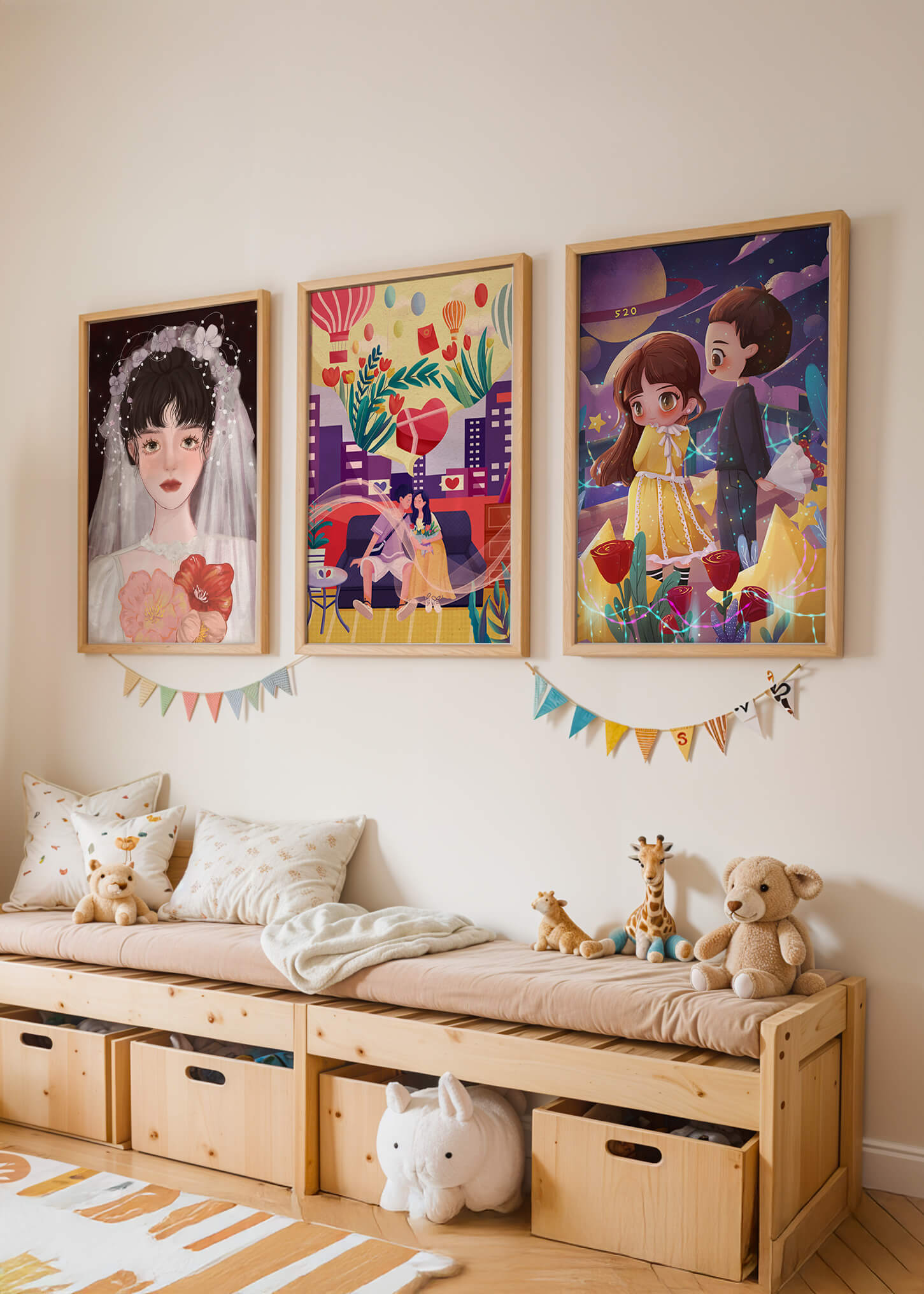 Conjunto De Tres Ilustraciones Artísticas Con Estilo Colorido