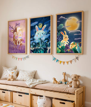 Ensemble de toiles pour enfants avec des animaux et des paysages fantastiques