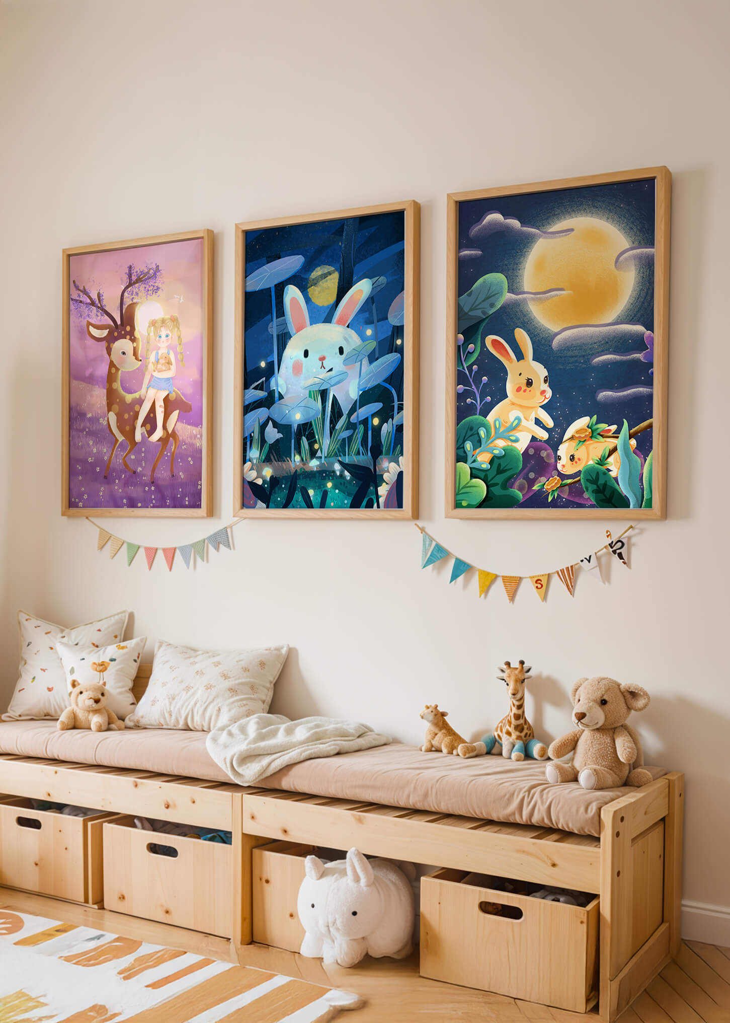 Ensemble de toiles pour enfants avec des animaux et des paysages fantastiques