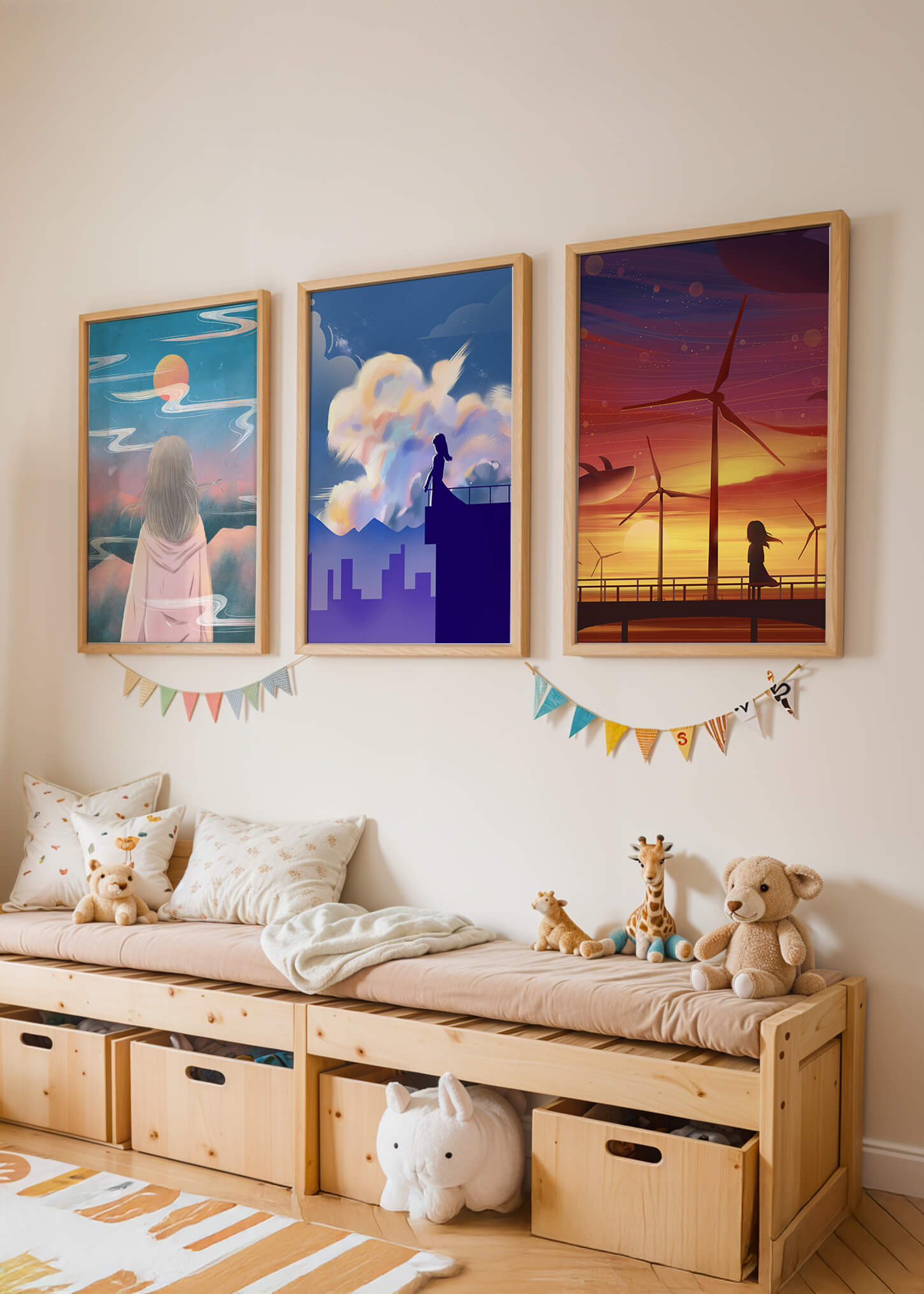 Zeitgenössische Kunst: Minimalistisches Triptychon mit Landschaften
