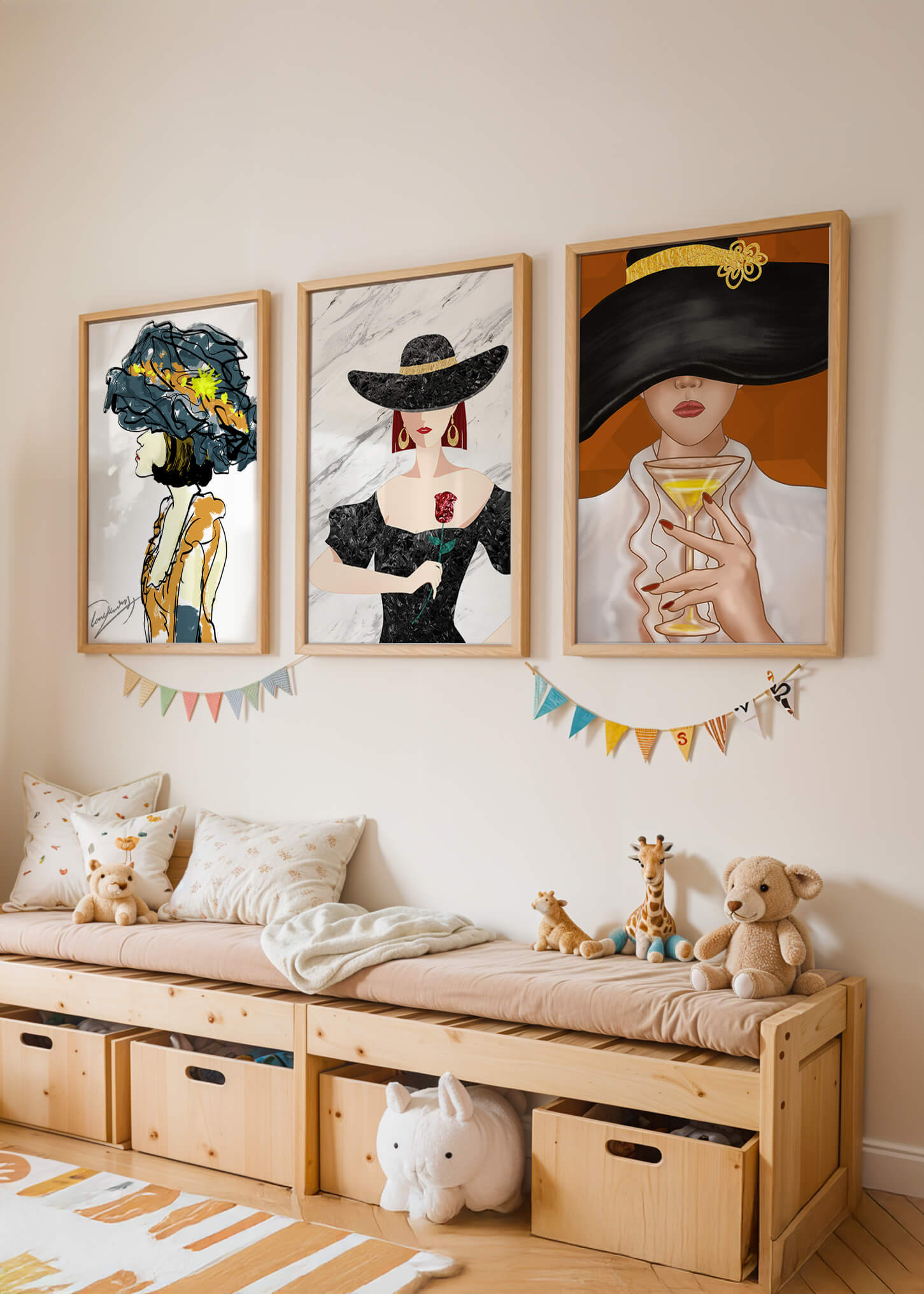 Impression artistique de mode avec éléments dorés