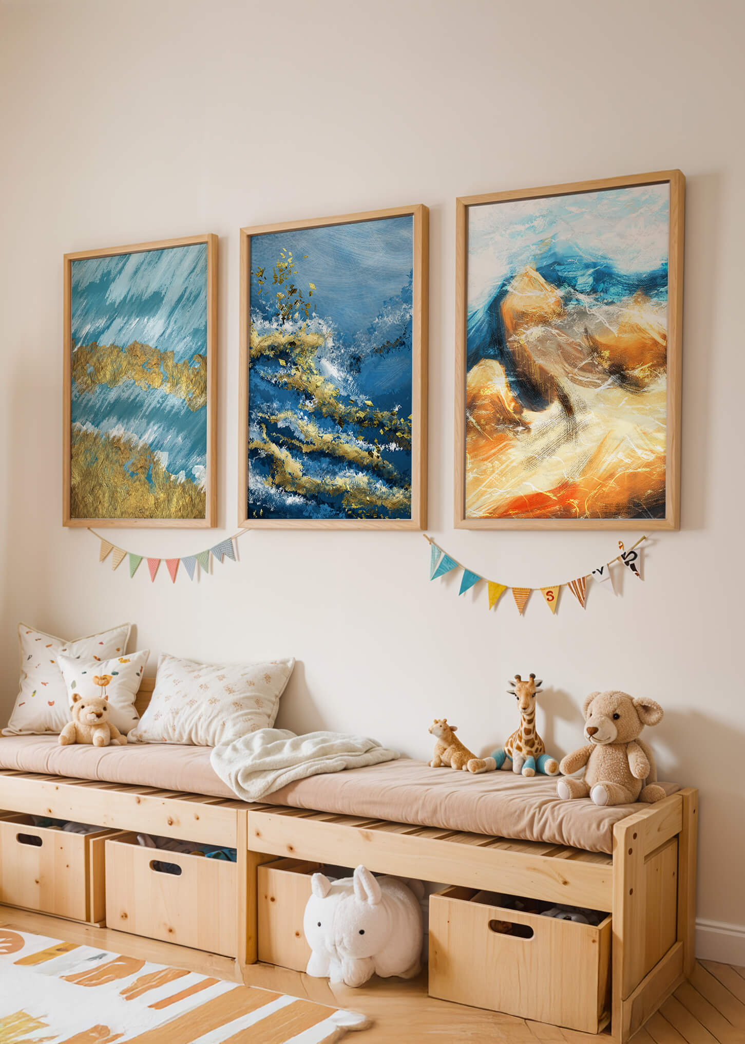 Ensemble de tableaux abstraits avec textures dorées au style moderne