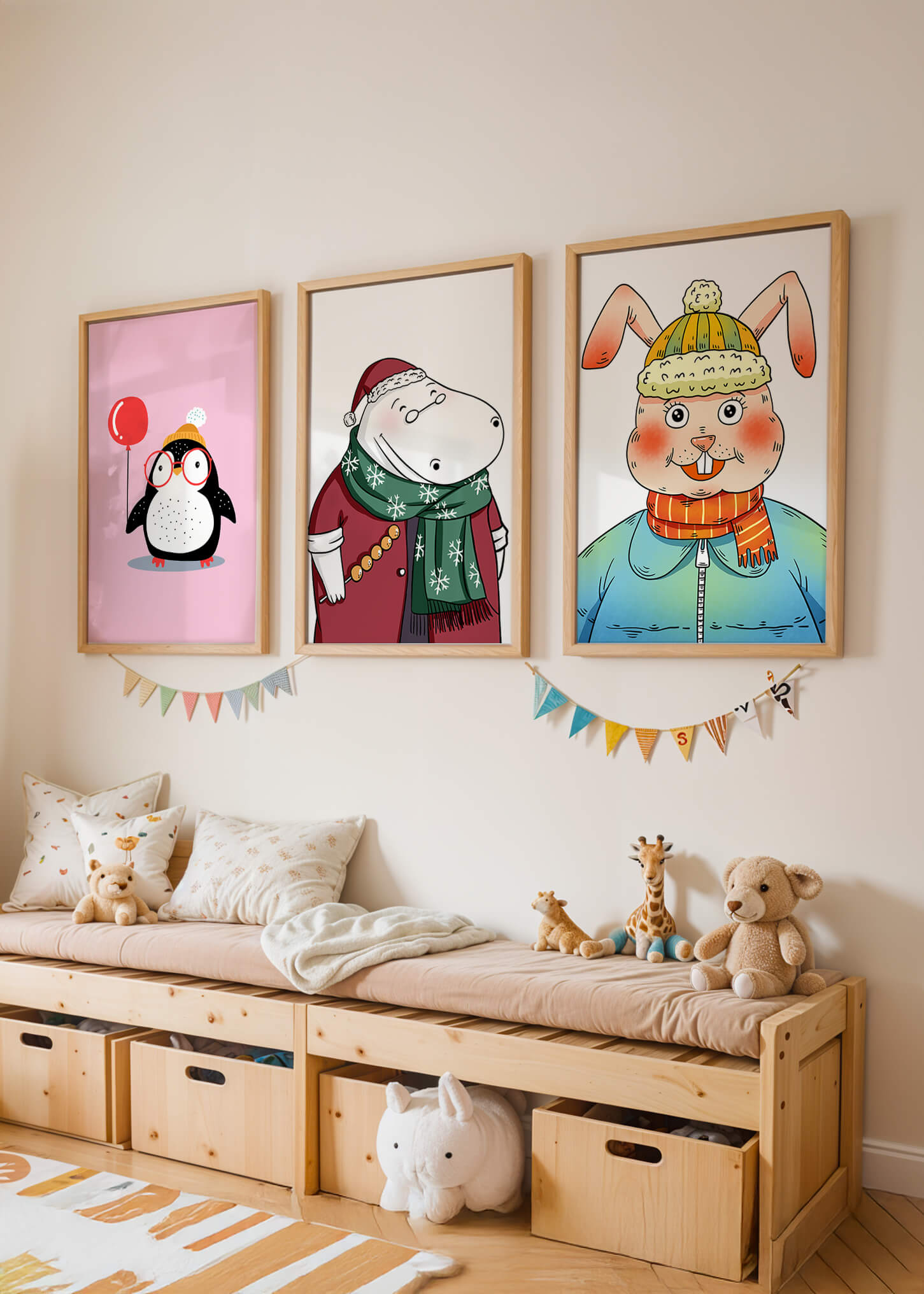 Arte Infantil Con Animales Divertidos Para Decoración