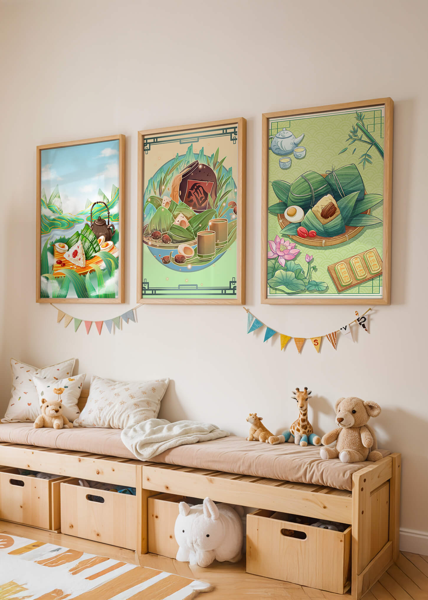 Decoraciones Artísticas de Comida Asiática en Coloridos Marcos