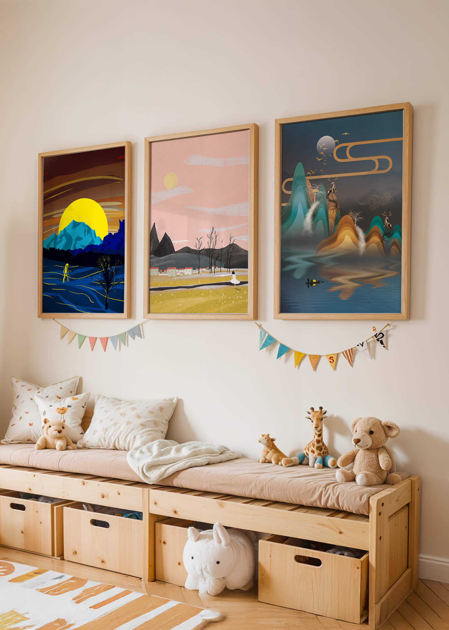 Tríptico de Paisajes Contemporáneos en Colores Vibrantes