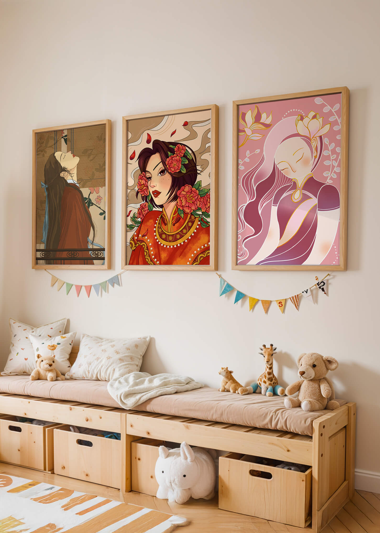 Conjunto de Ilustraciones de Estilo Asiático Presentadas Sin Marco en Fondo Claro