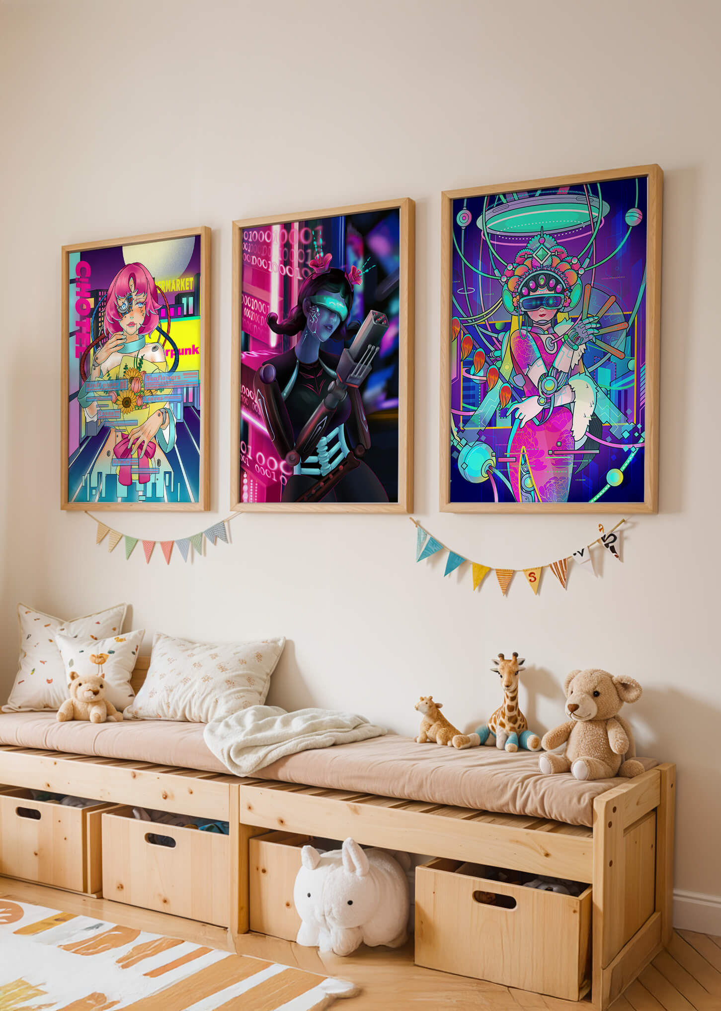 Ensemble d'affiches avec art de style cybernétique