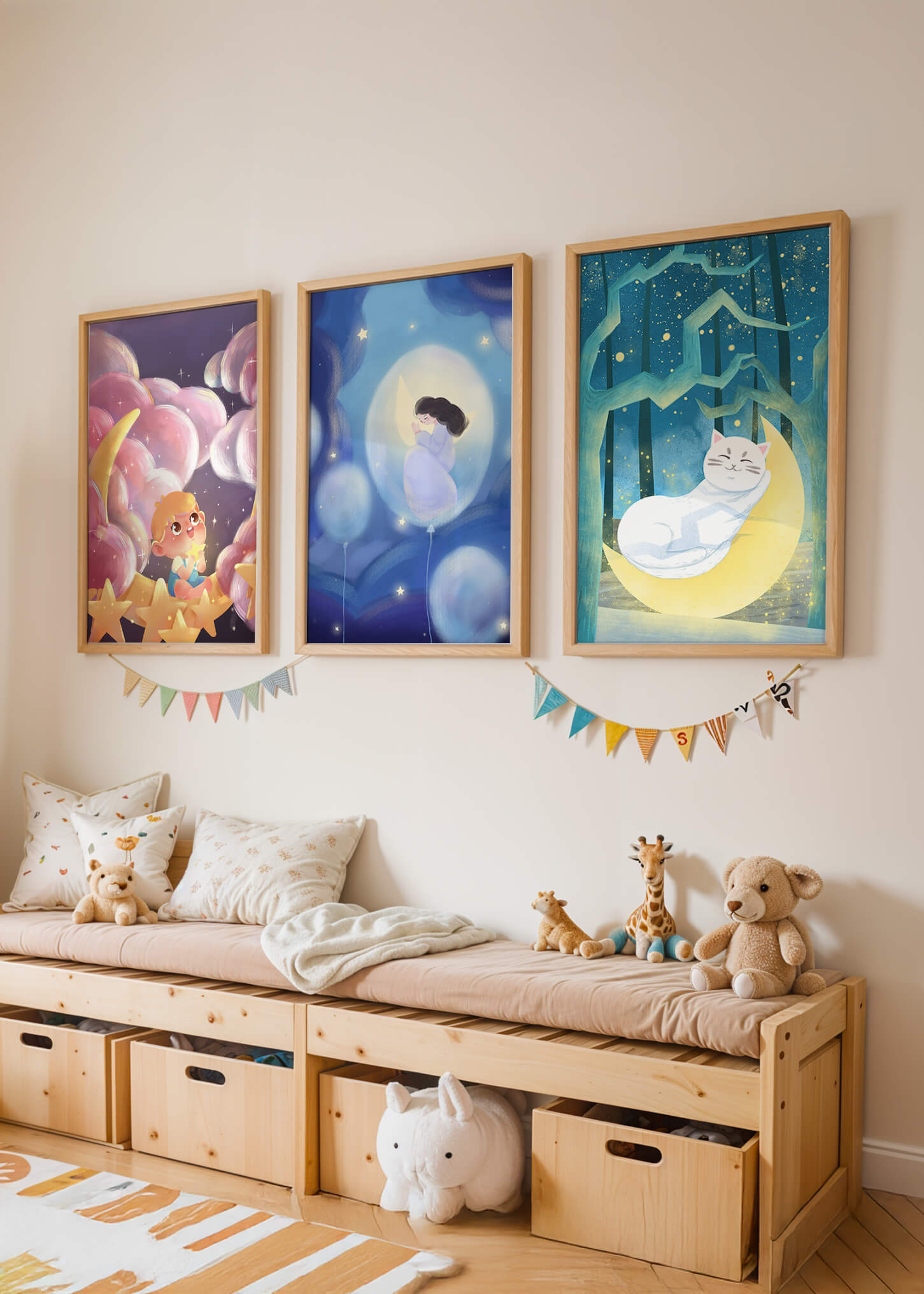 Tableaux de rêve avec des motifs pour enfants et des pois