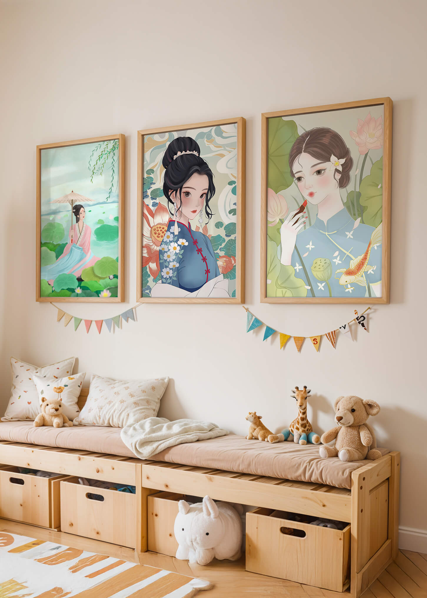 Décoration murale avec art asiatique de femmes élégantes