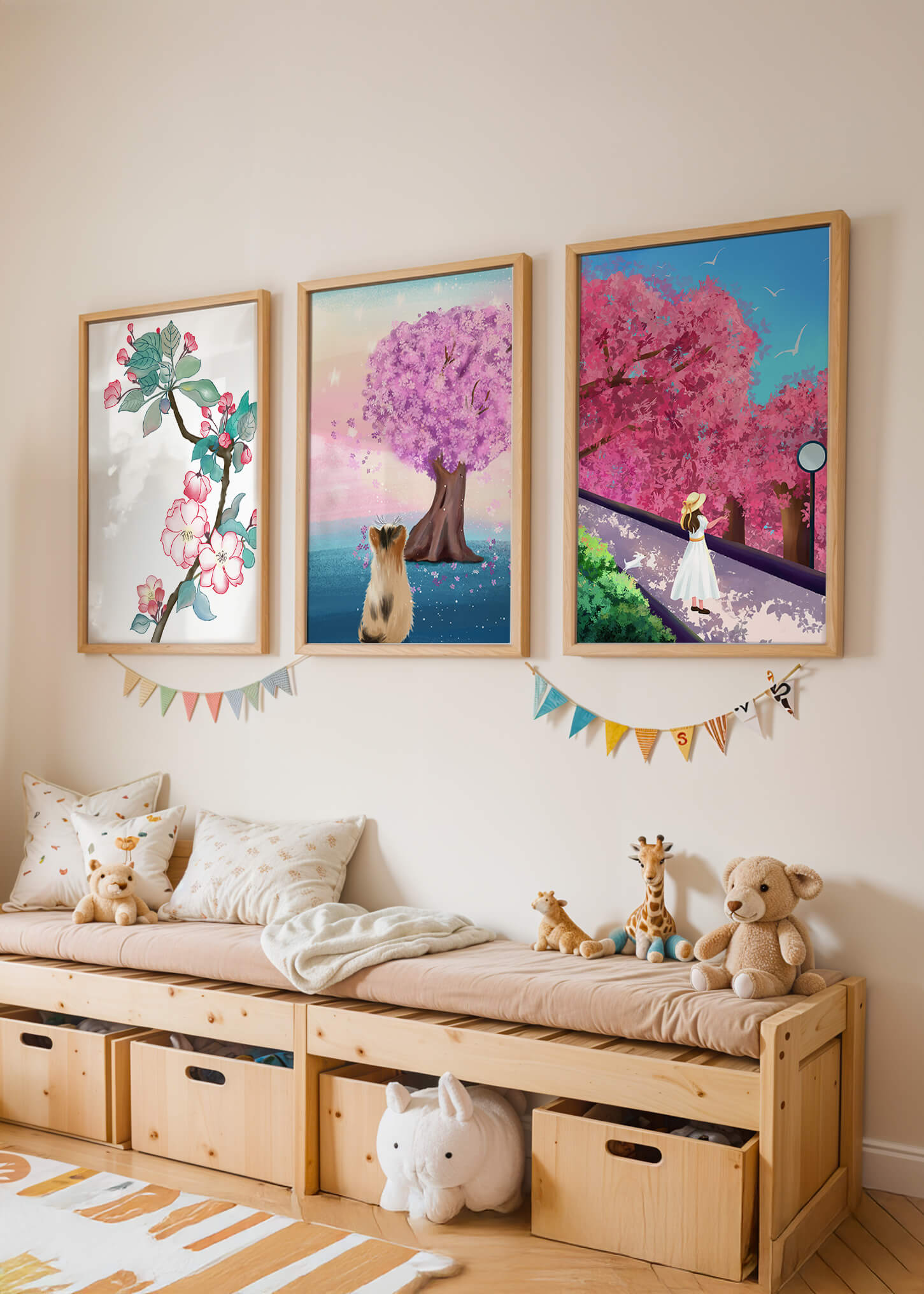 Ensemble d'Impressions Artistiques avec Arbres en Fleurs