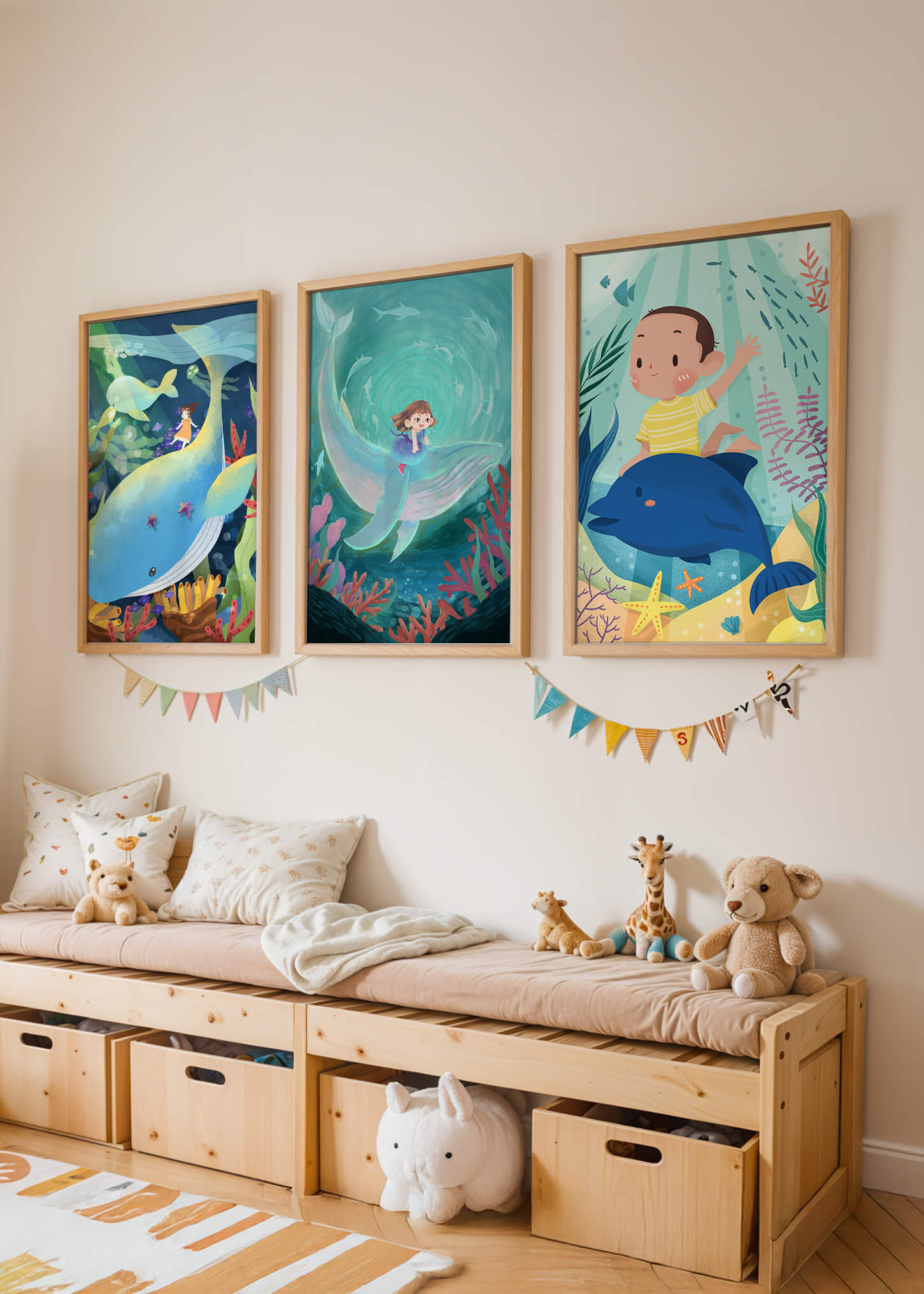 Tableau pour Enfants d’Aventures Sous-Marines avec Animaux Marins