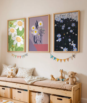 Tríptico De Arte Floral Con Margaritas En Colores Pastel