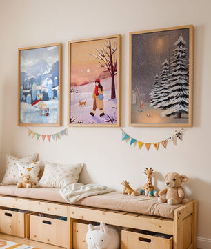 Dreier-Set mit Winterillustrationen in warmen und kalten Tönen