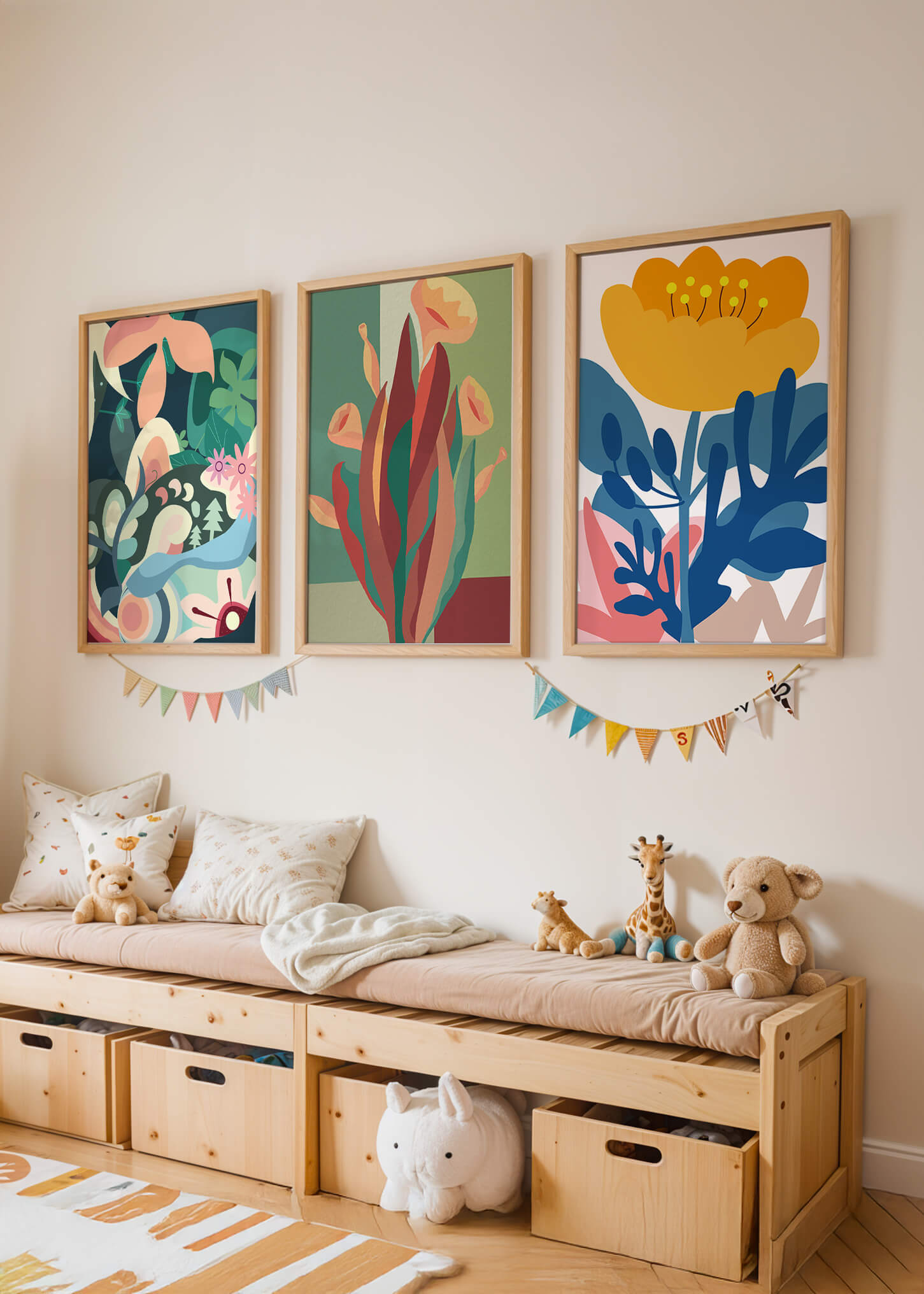 Conjunto De Arte Floral Moderno Sin Marco