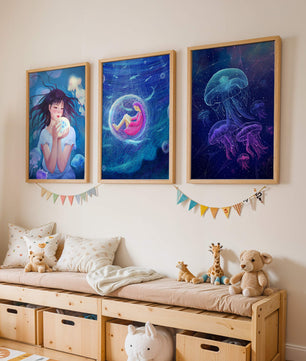 Ensemble de toiles avec illustrations de méduses et de personnages