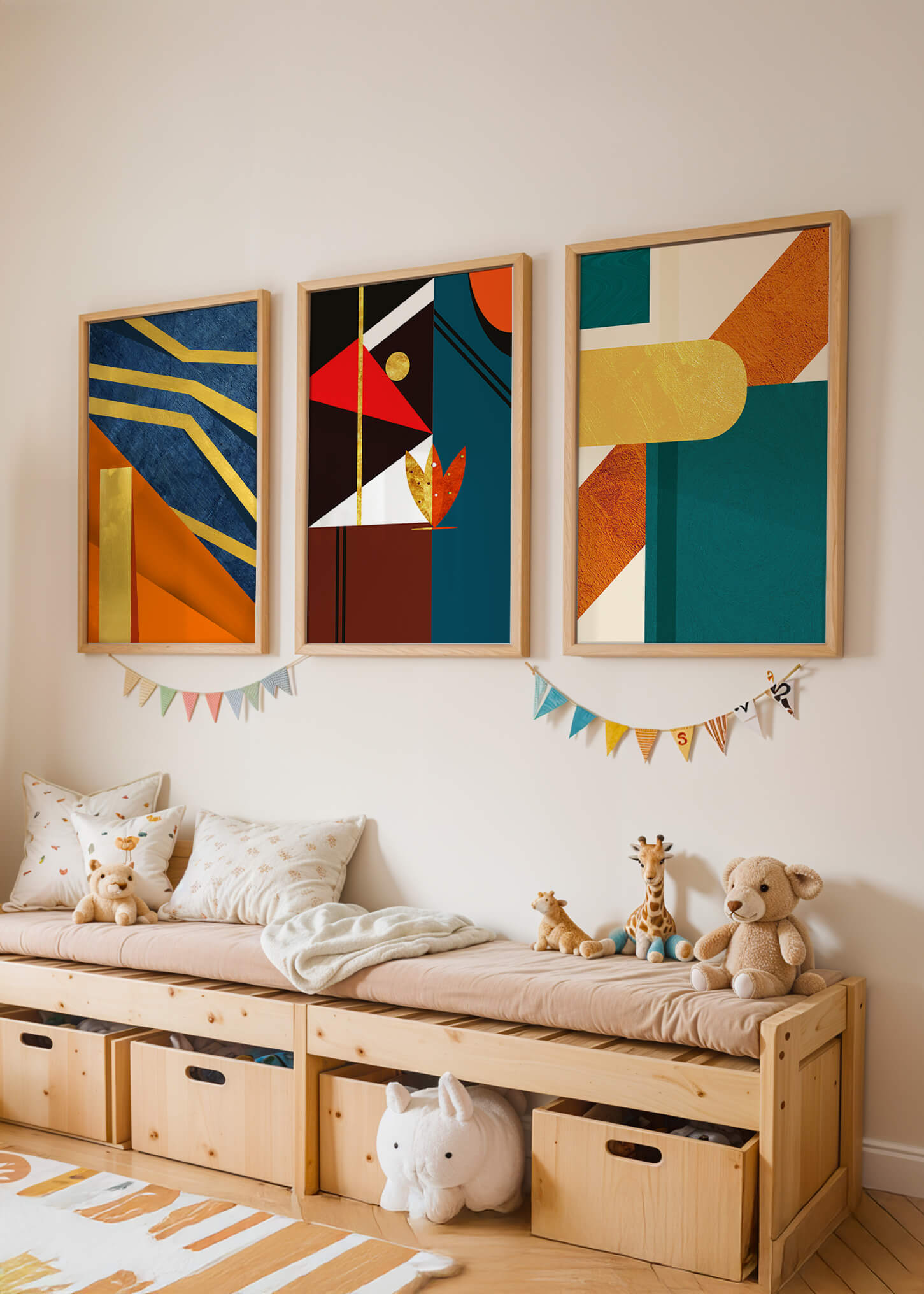 Conjunto de Arte Abstracto Colorido con Elementos Dorados