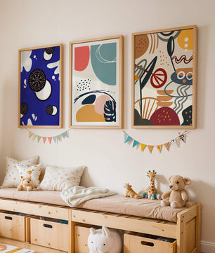 Ensemble de Trois Œuvres d’Art Abstrait aux Couleurs Vibrantes