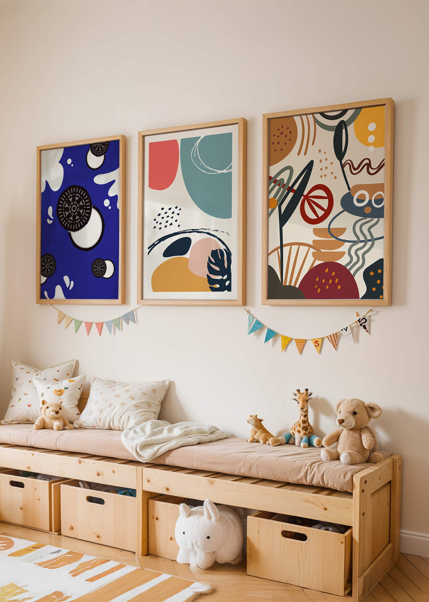 Ensemble de Trois Œuvres d’Art Abstrait aux Couleurs Vibrantes