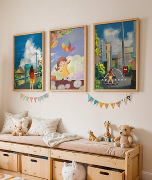 Conjunto de Lienzos de Arte Infantil y Escenas Urbanas