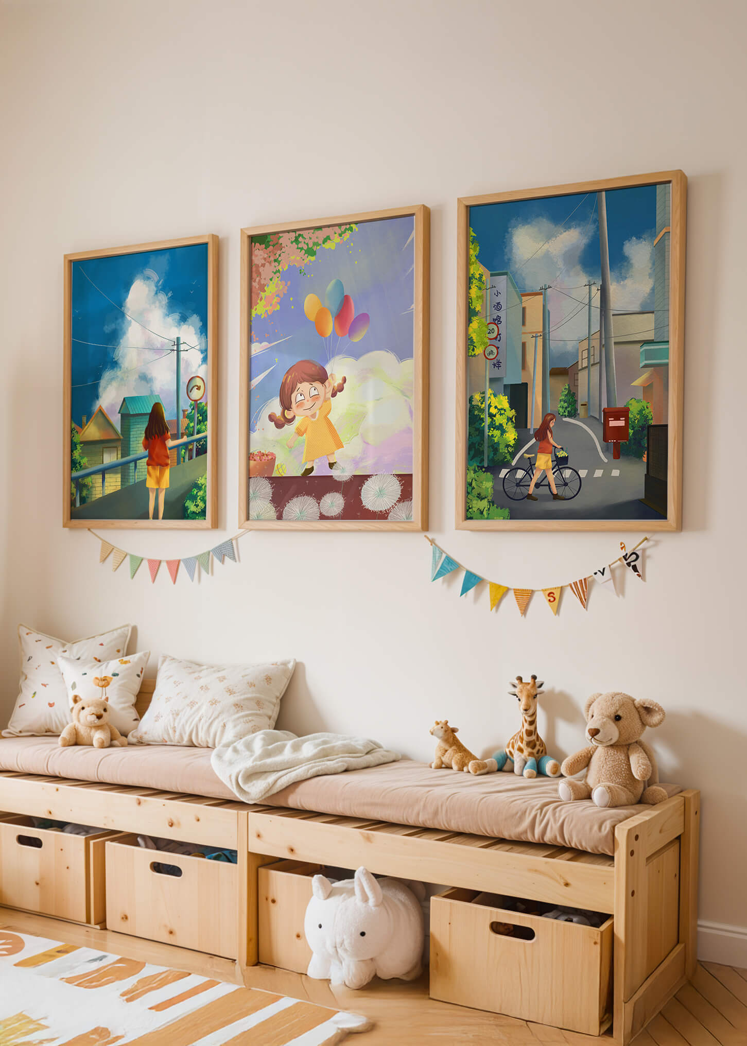 Conjunto de Lienzos de Arte Infantil y Escenas Urbanas