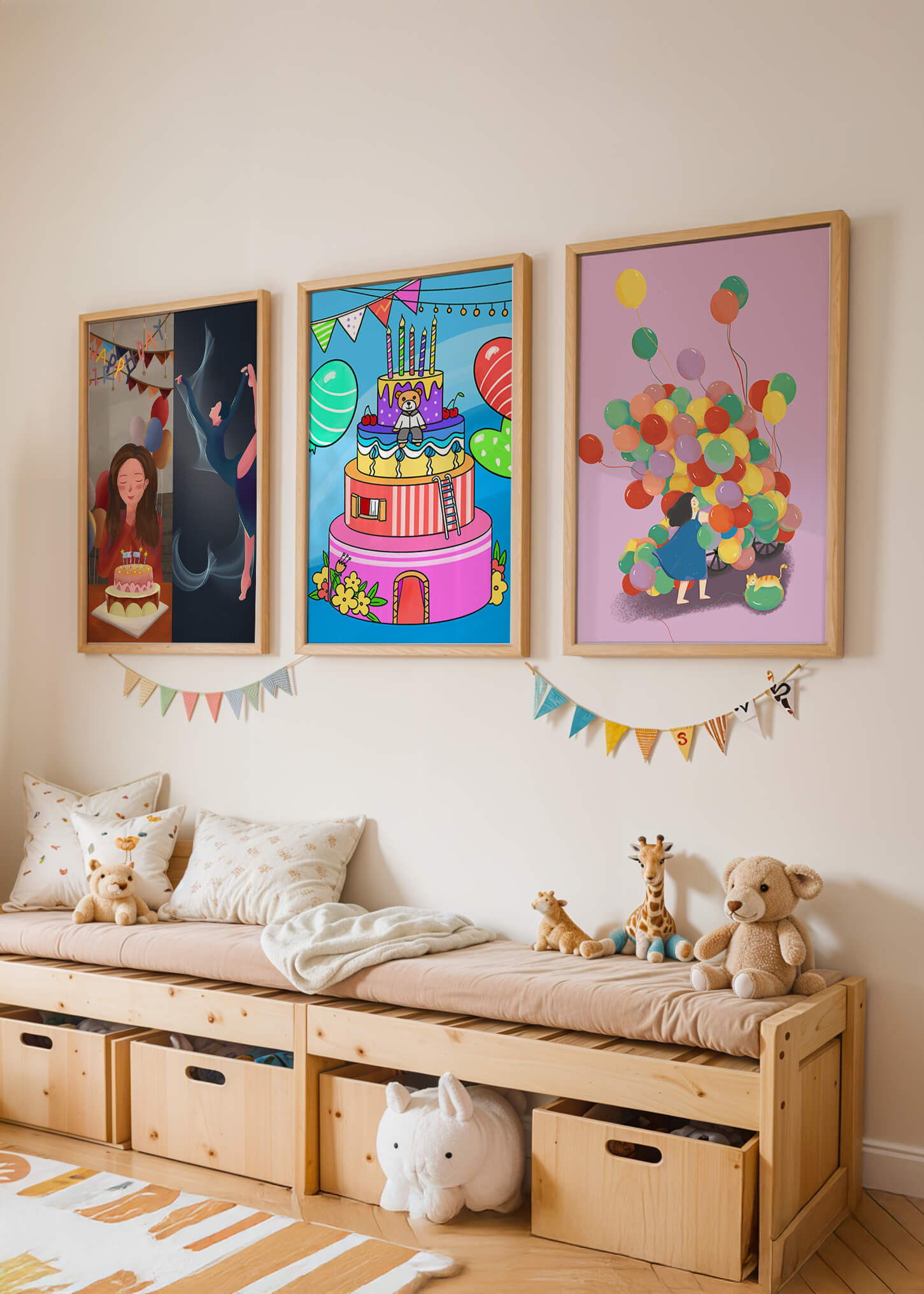 Images de célébration d'anniversaire avec gâteaux et ballons sans cadre