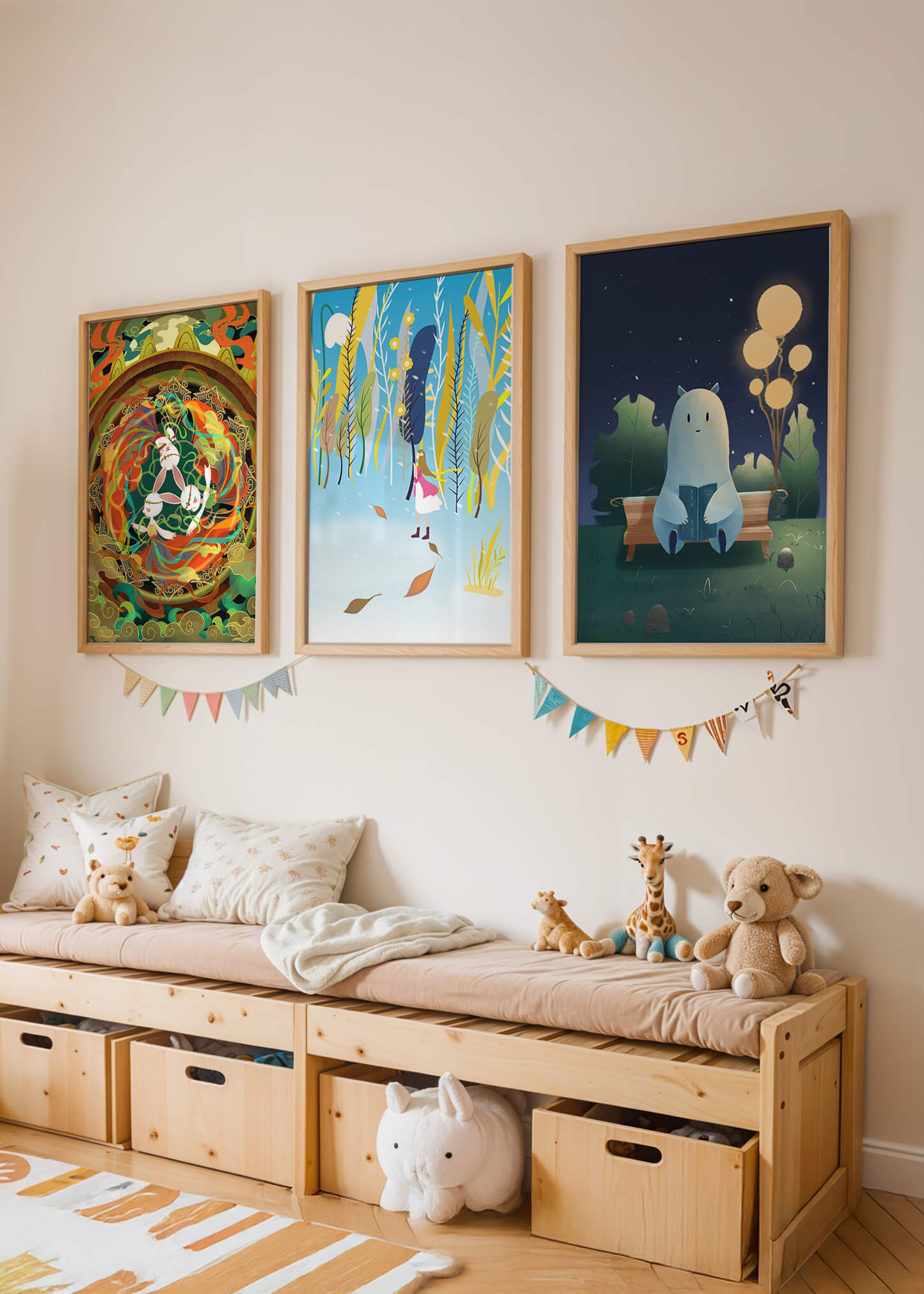 Conjunto De Tres Obras De Arte En Pared Con Elementos Dorados