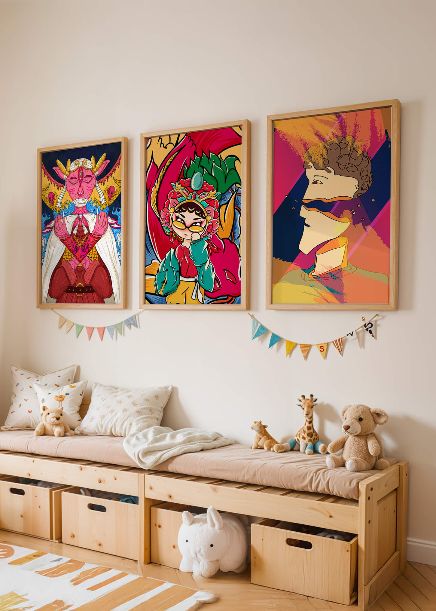 Conjunto de Tres Obras de Arte Pop sin Marco