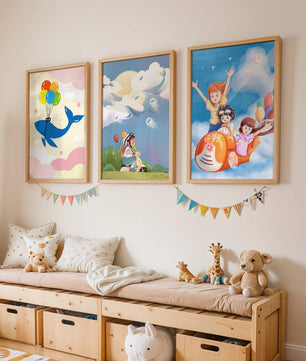 Conjunto de Ilustraciones Fantasía Infantil en Marcos Dorados