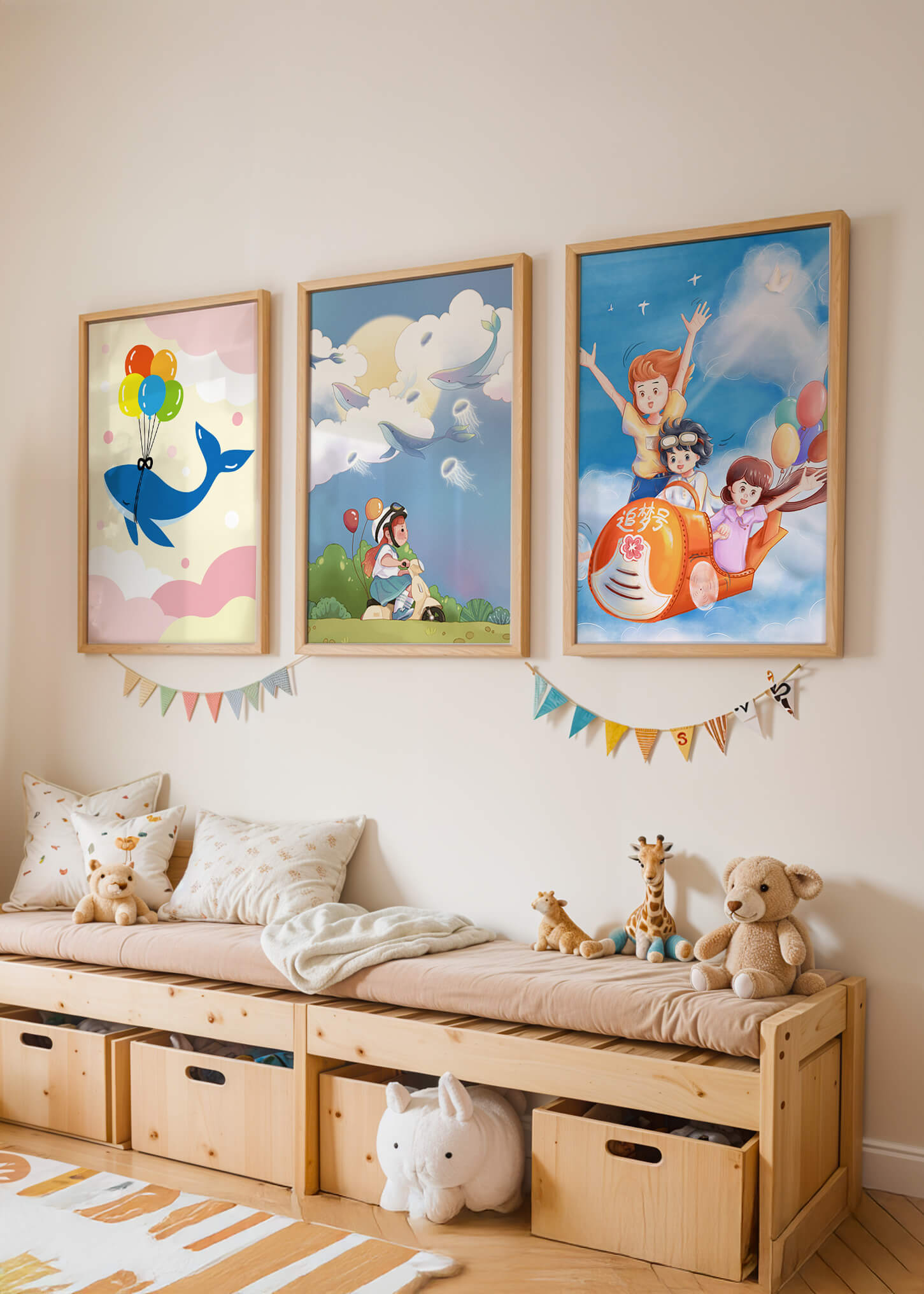 Conjunto de Ilustraciones Fantasía Infantil en Marcos Dorados