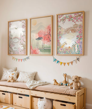 Triptyque oriental de paysages en tons pastels