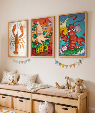 Affiches de fruits de mer amusants dans un style illustratif