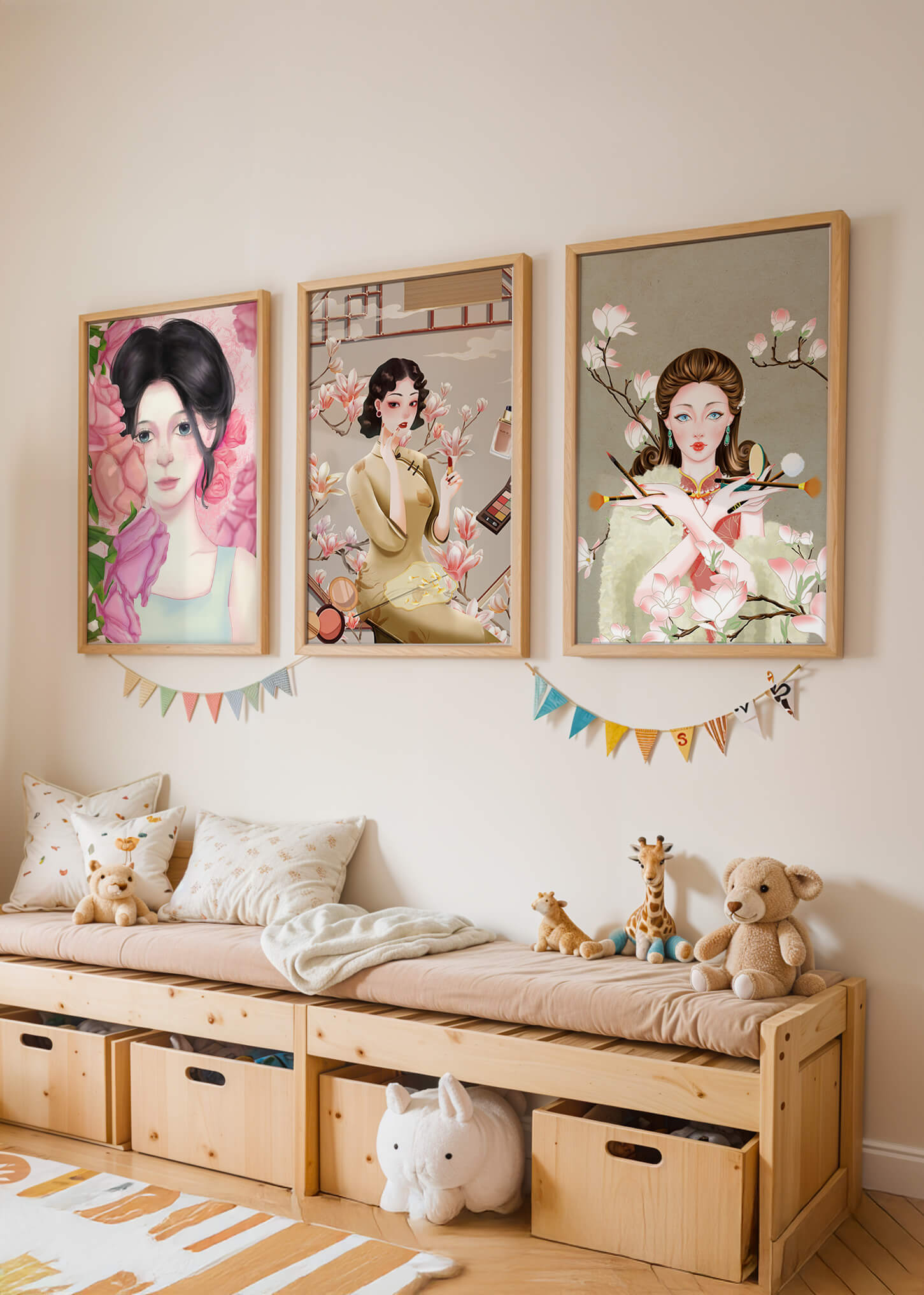 Arte Moderno de Mujeres Asiáticas en Decoración de Pared