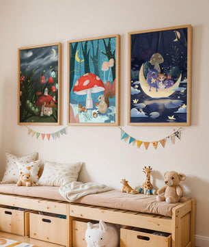 Illustrations de fées avec des champignons dans la forêt