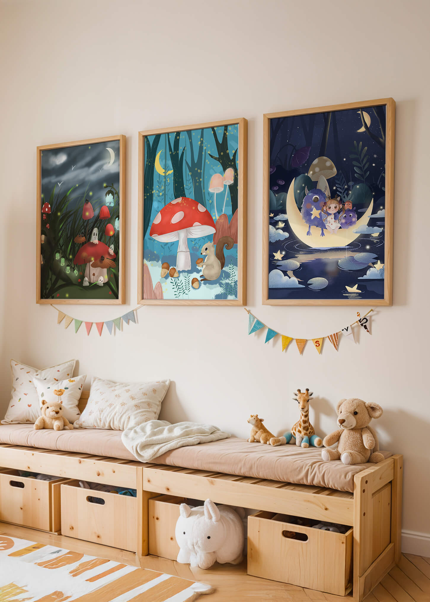 Illustrations de fées avec des champignons dans la forêt