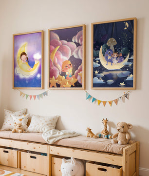 Ensemble de tableaux pour enfants avec lune et étoiles